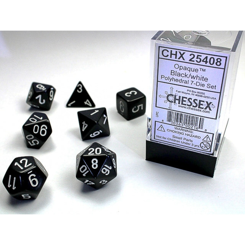 Chessex Dice Set: Opaque – Black/White (7)