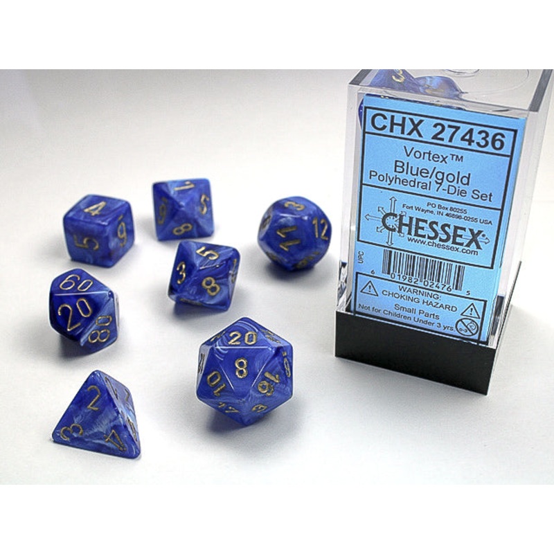 Chessex Dice Set: Vortex Blue w/Gold (7)