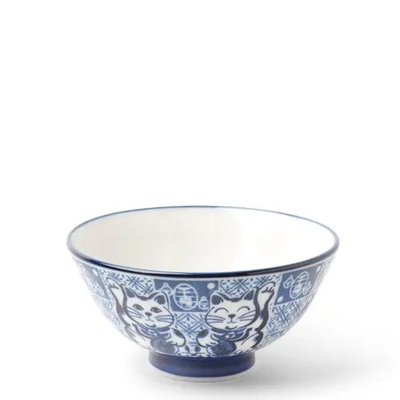 Rice Bowls Blue & White Cat Bowl
