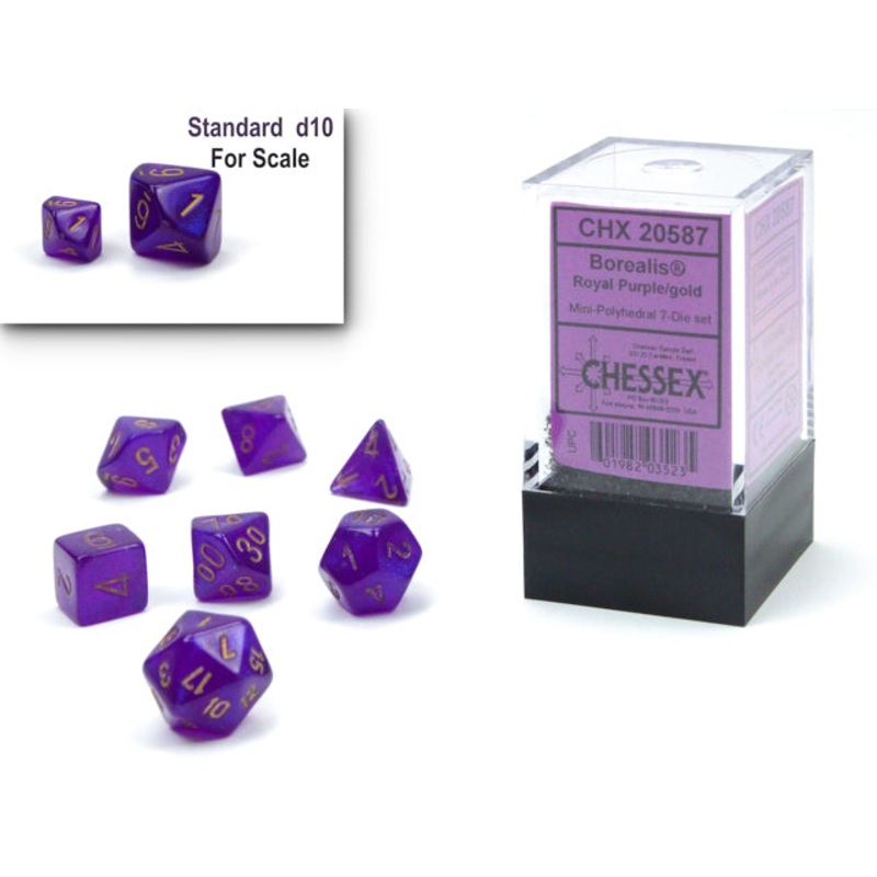 Chessex Mini Dice Set: Luminary Borealis Royal Purple w/Gold (7)