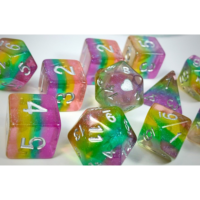 Heartbeat Dice Set: Translucent Pastel Rainbow (11)