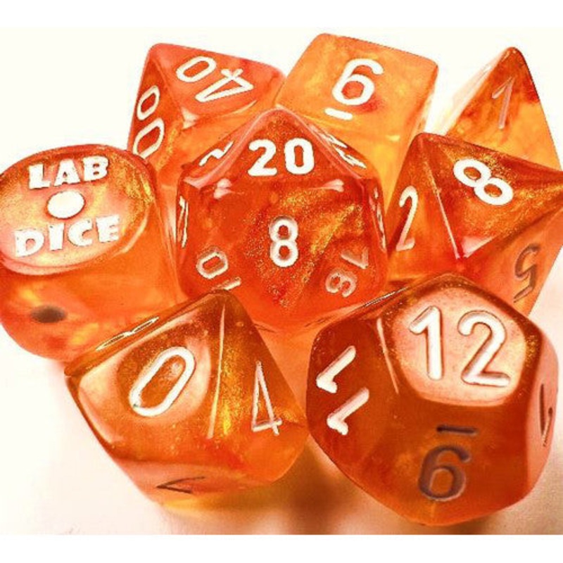 Chessex Lab Series 6 Dice Set: Borealis Luminary – Blood Orange w/White (7)