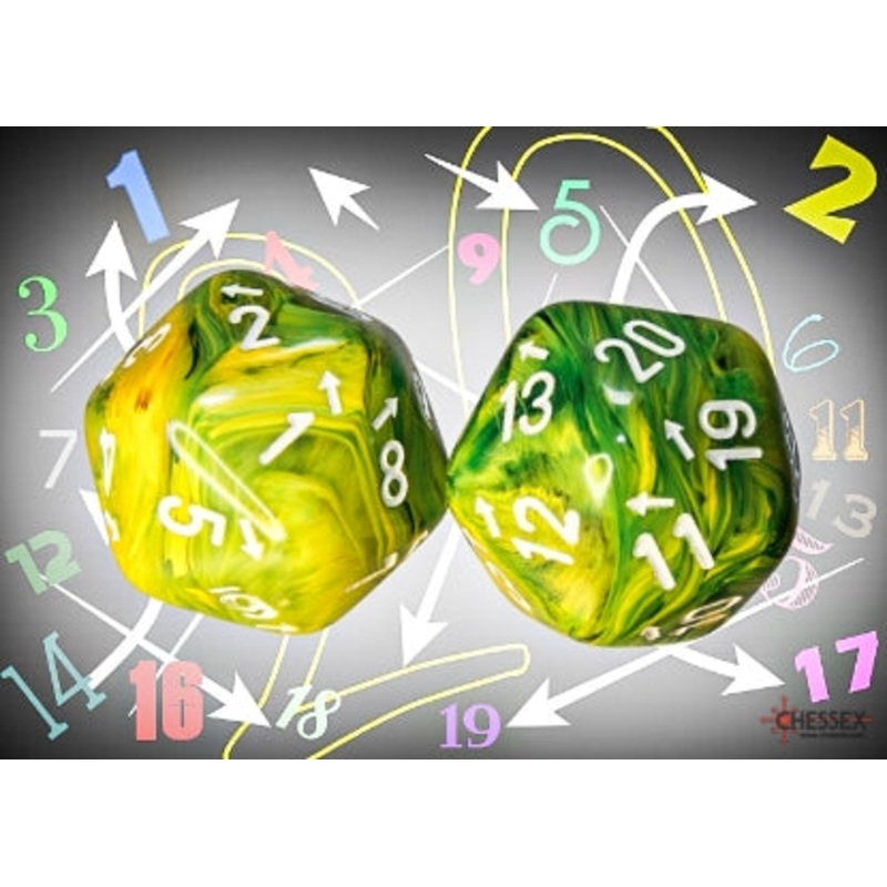 Chessex: Vortex Countup and Down D20 – Dandelion/White (1)