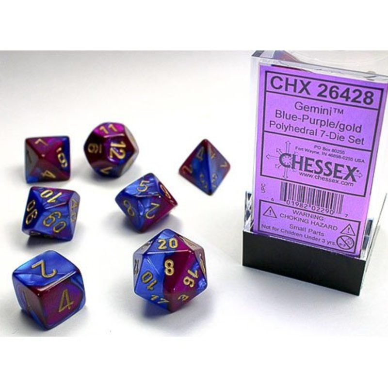 Chessex Dice Set: Gemini – Blue/Purple w/Gold (7)