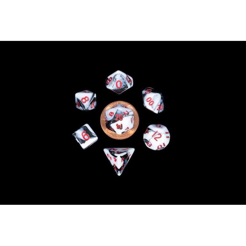 Metallic Dice Games Miniature Dice Set: Marble/Red (7)