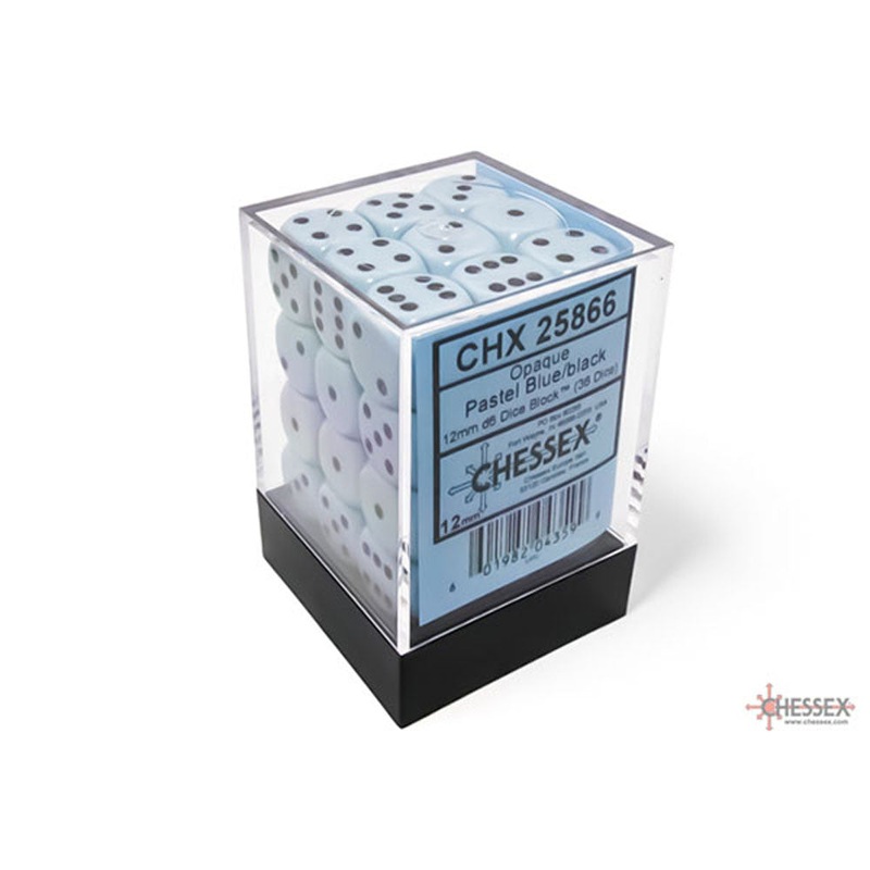 Chessex 12mm d6 Dice Set: Opaque – Pastel Blue/Black (36)
