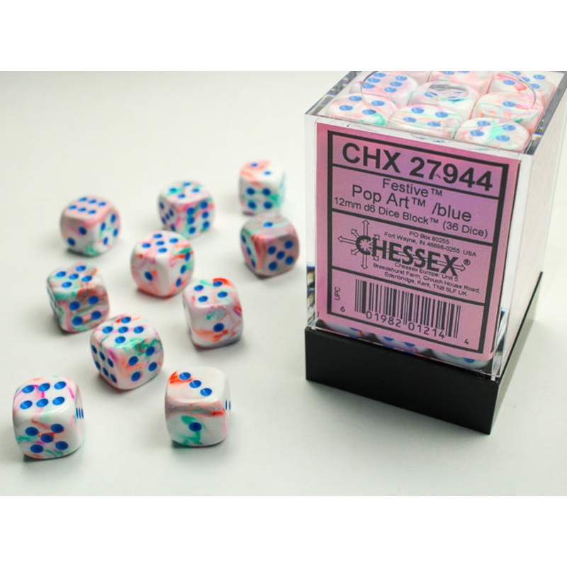 Chessex 12mm d6 Set: Festive – Pop Art/Blue (36)