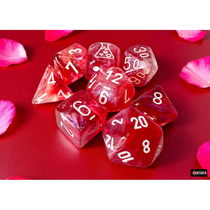Chessex Lab Series 9 Dice Set: Borealis Luminary – Passion/white (7 + Bonus Die)