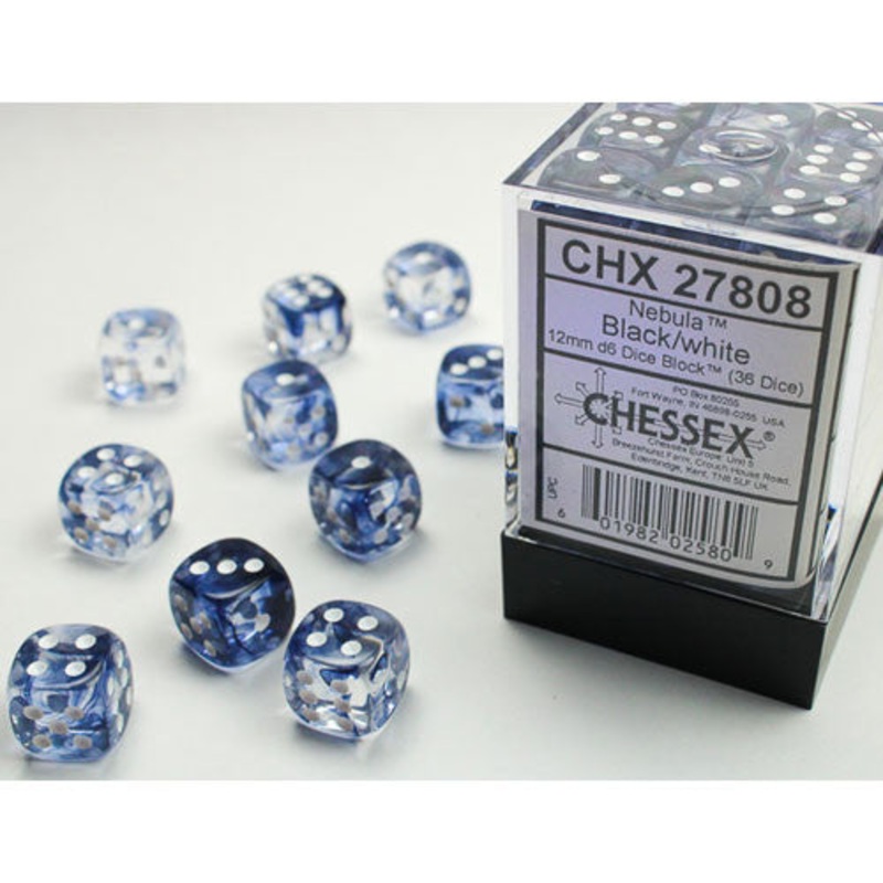 Chessex 12mm d6 Set: Nebula – Black/White (36)