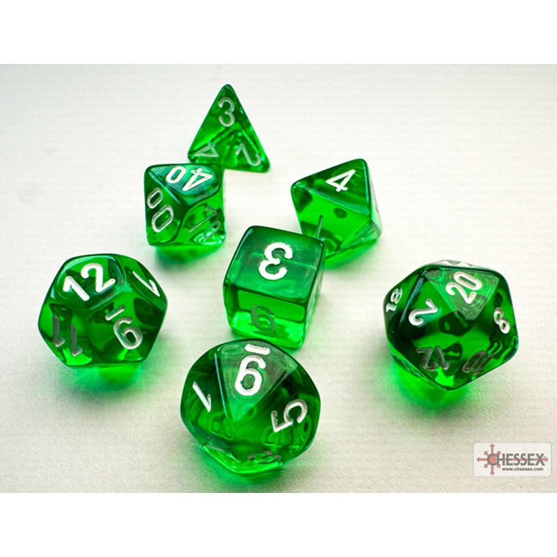 Chessex Mini Dice Set: Translucent – Green w/ White (7)