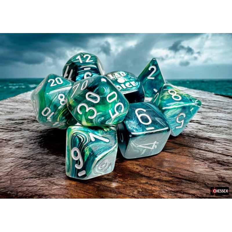 Chessex Lab Series 9 Dice Set: Lustrous – Neptune/grey (7 + Bonus Die)