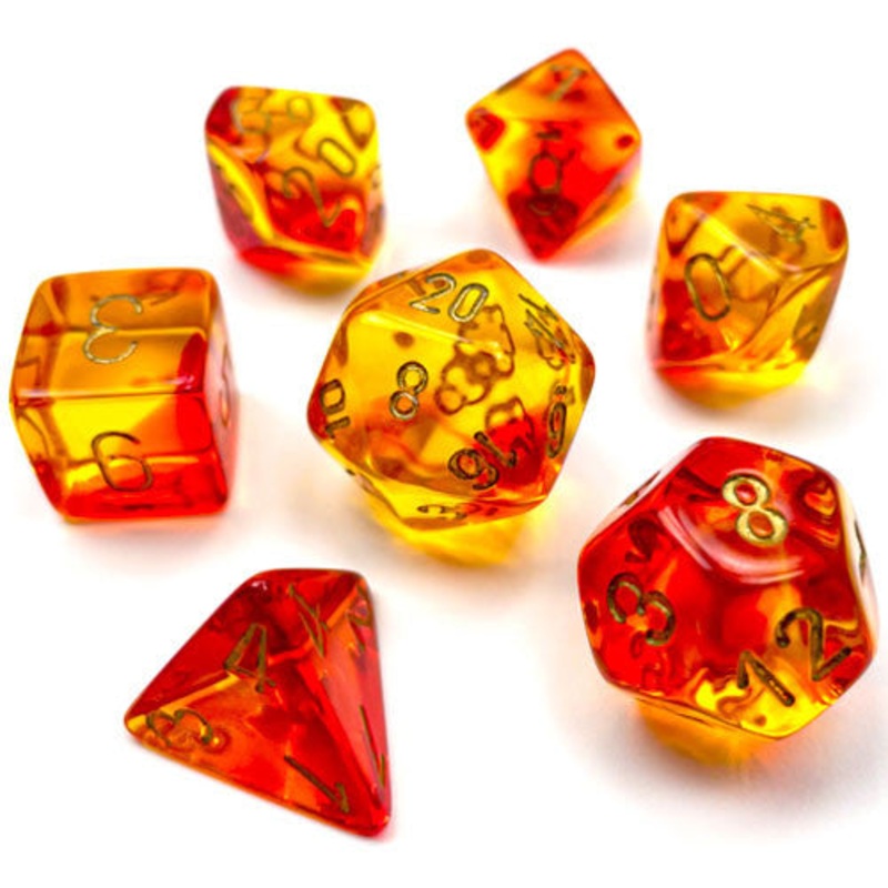 Chessex Dice Set: Gemini Translucent – Red-Yellow w/Gold (7)