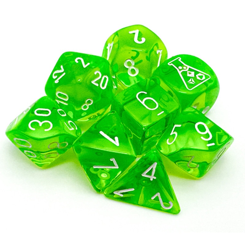 Chessex Lab Series 7 Dice Set: Translucent – Rad Green/White (7)