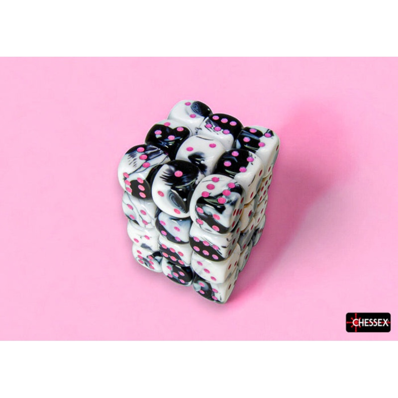 Chessex 12mm d6 Set: Gemini – Black-White w/Pink (36)