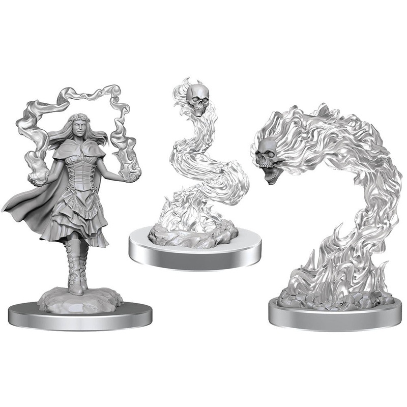 D&D Nolzur’s Marvelous Unpainted Minis: W21 Dark Spellcaster & Flameskulls
