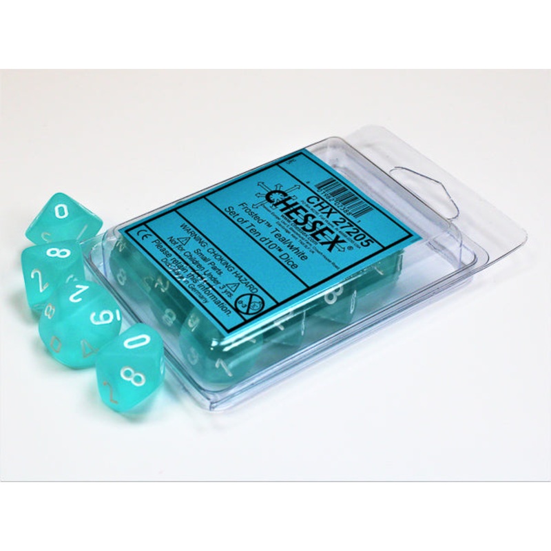 Chessex d10 Set: Frosted Teal w/White (10)