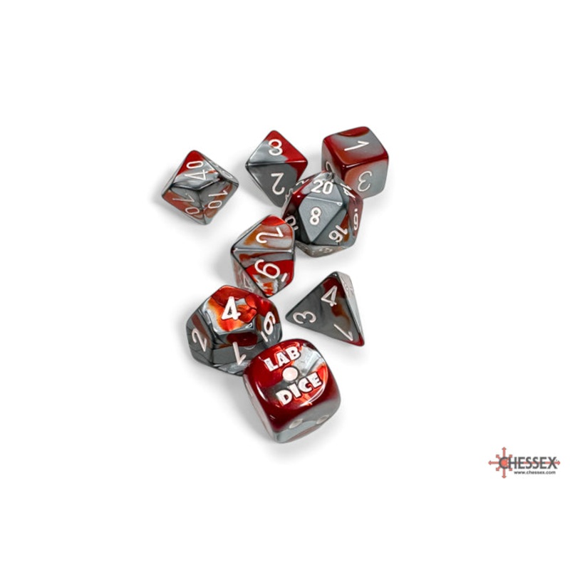 Chessex Lab Series 8 Dice Set: Red-Steel w/White (8)