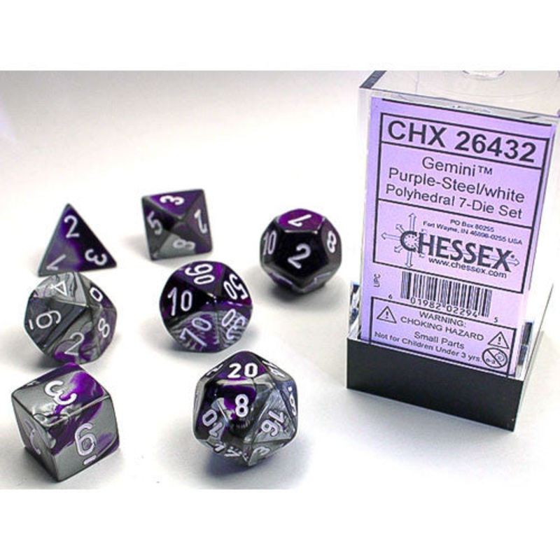 Chessex Dice Set: Gemini – Purple-Steel w/White (7)