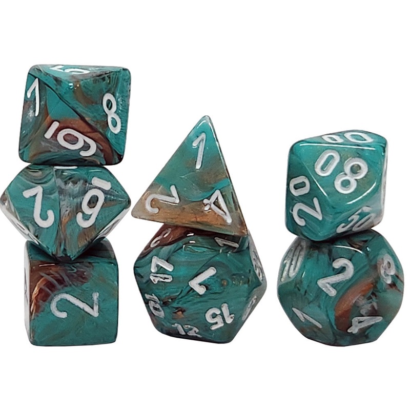 Chessex Mini Dice Set: Marble – Oxi-Copper w/ White (7)