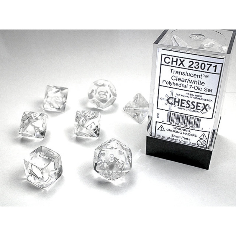 Chessex Dice Set: Translucent Clear/White (7)