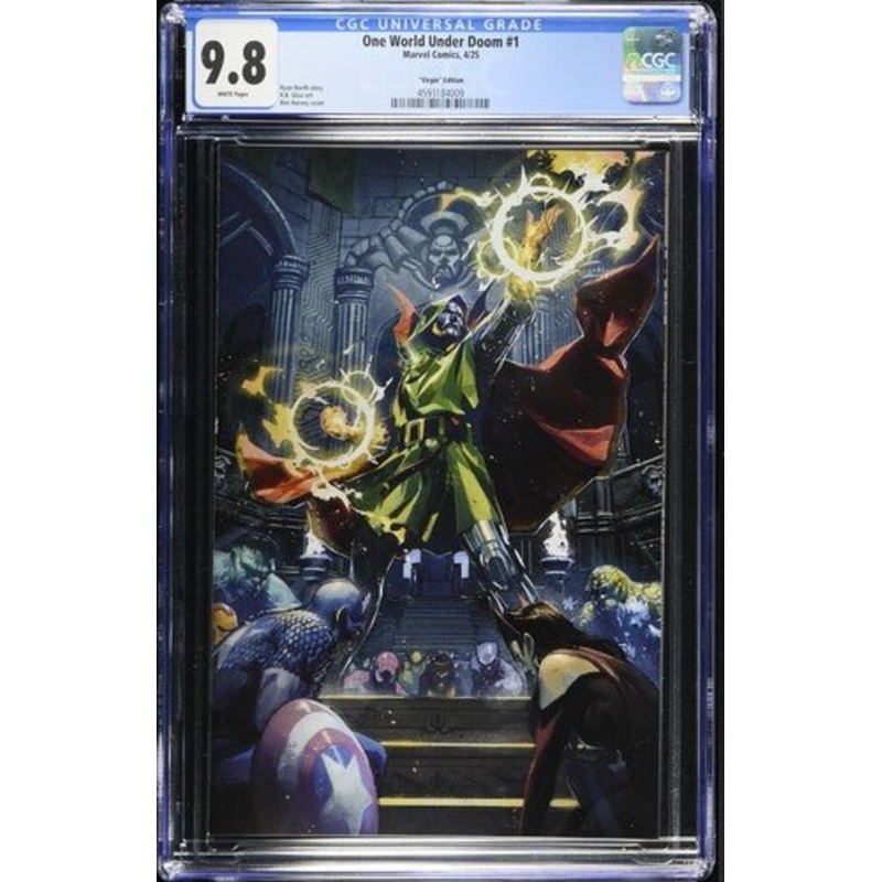 One World Under Doom #1 Ben Harvey Virgin 1:50 Ratio Variant Edition CGC 9.8