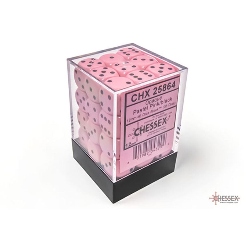 Chessex 12mm d6 Dice Set: Opaque – Pastel Pink/Black (36)