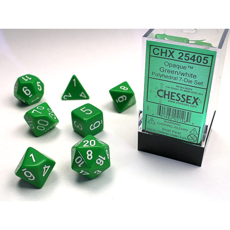 Chessex Dice Set: Opaque – Green/White (7)