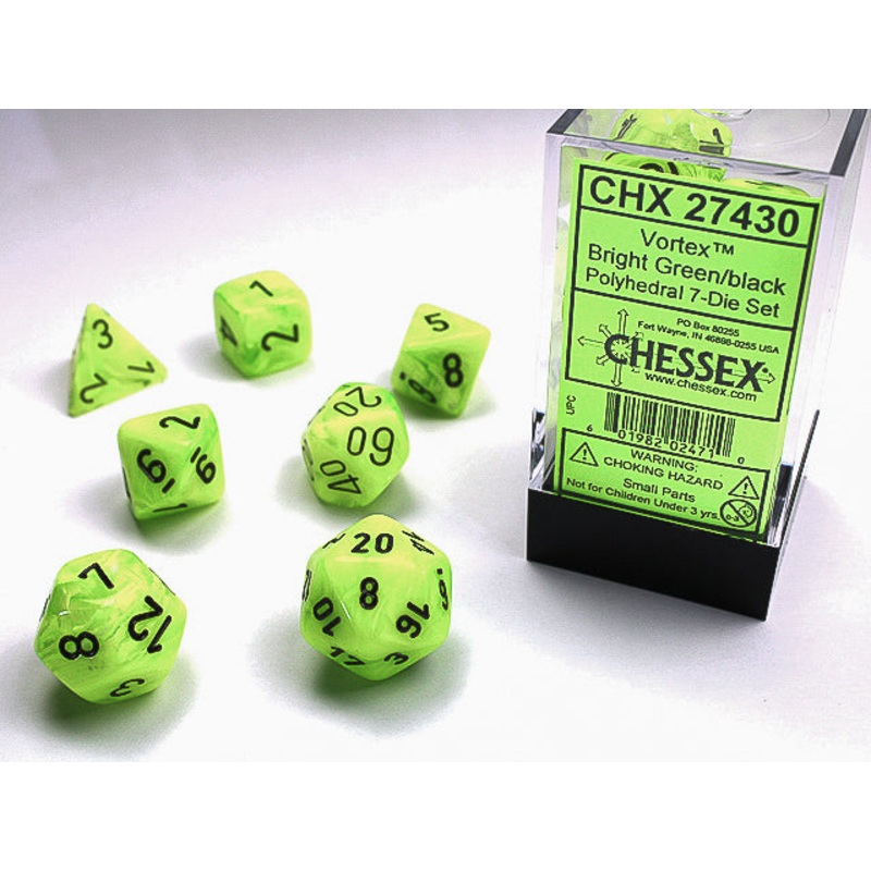 Chessex Dice Set: Vortex Bright Green w/Black (7)