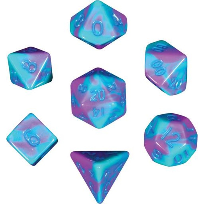 Metallic Dice Games Mini Dice Set: Purple Teal w/ Blue numbers