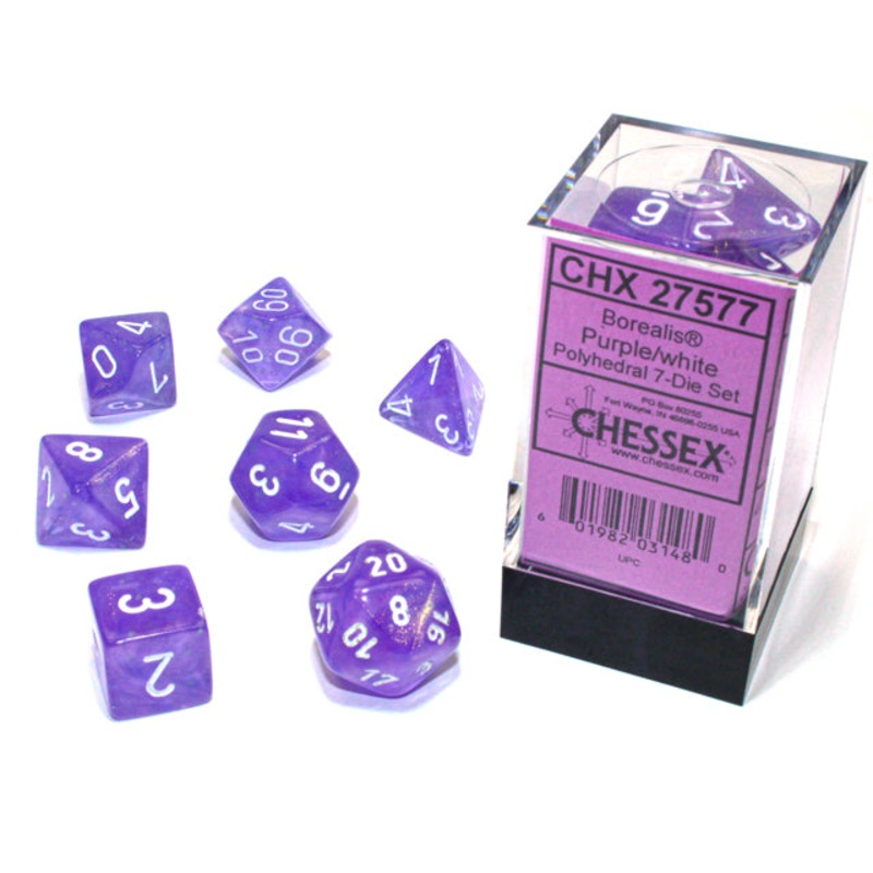 Chessex Dice Set: Borealis Luminary Purple/White (7)