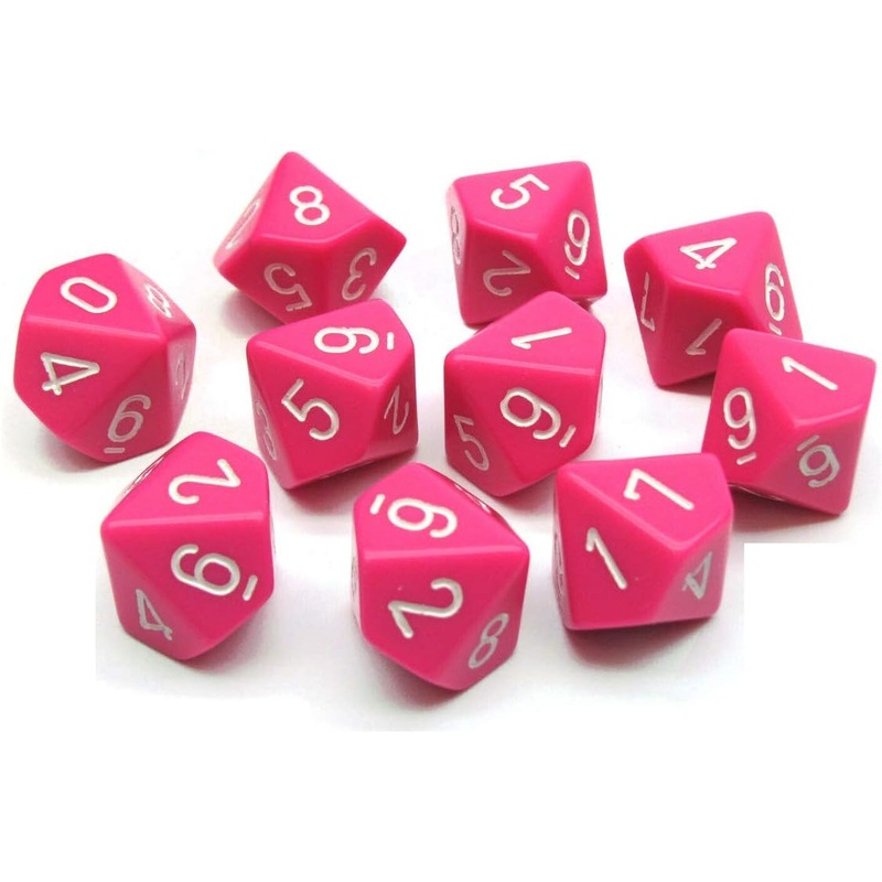 Chessex d10 Set: Opaque Pink/White (10)
