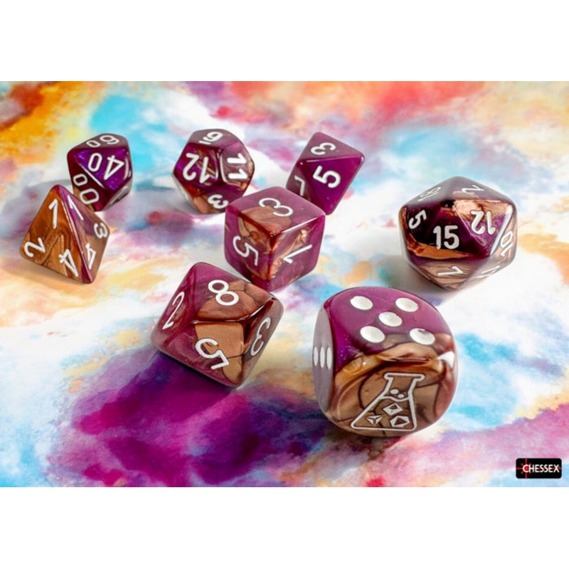 Chessex Lab Series 9 Dice Set: Gemini – Copper-Purple/white (7 + Bonus Die)