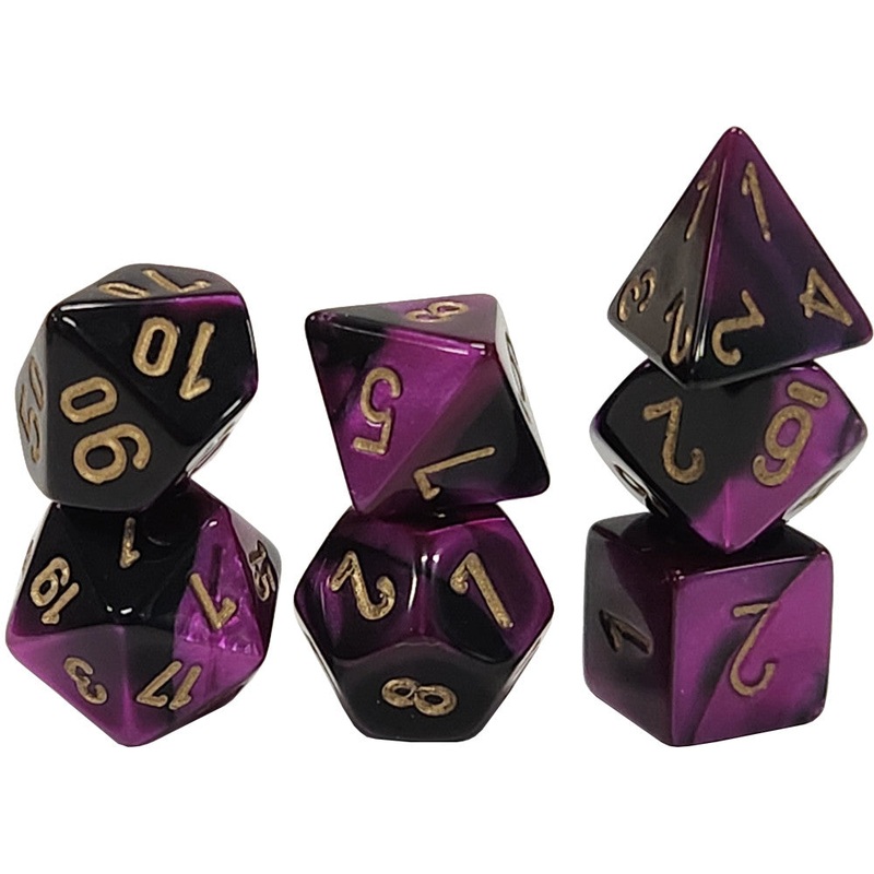 Chessex Mini Dice Set: Gemini – Black-Purple w/Gold (7)