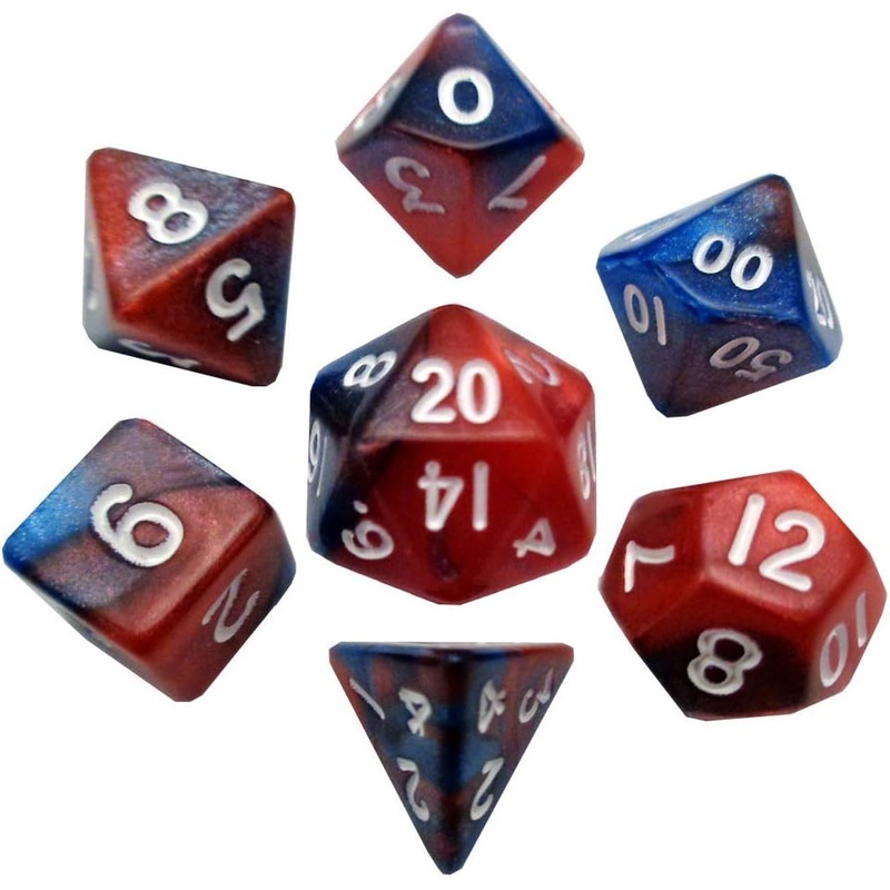 FanRoll Miniature Dice Set: Red-Blue/White (7)