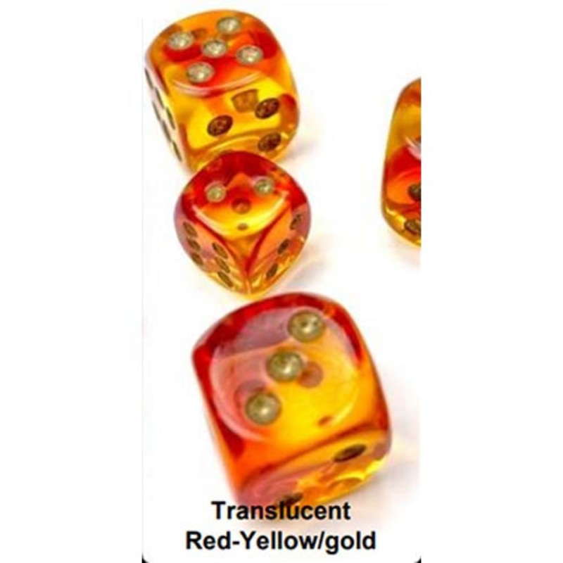 Chessex 12mm d6 Set: Gemini Translucent -Red-Yellow/Gold (36)
