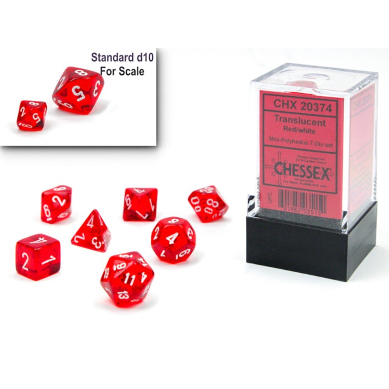 Chessex Mini Dice Set: Translucent – Red w/White (7)