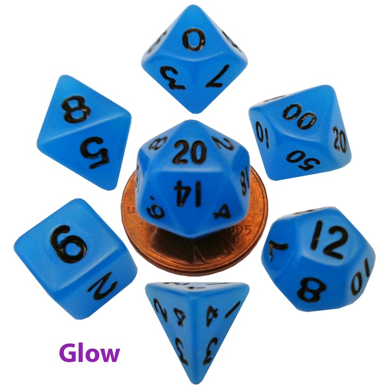Metallic Dice Games Miniature Dice Set: Glow-in-the-Dark Blue/Black (7)