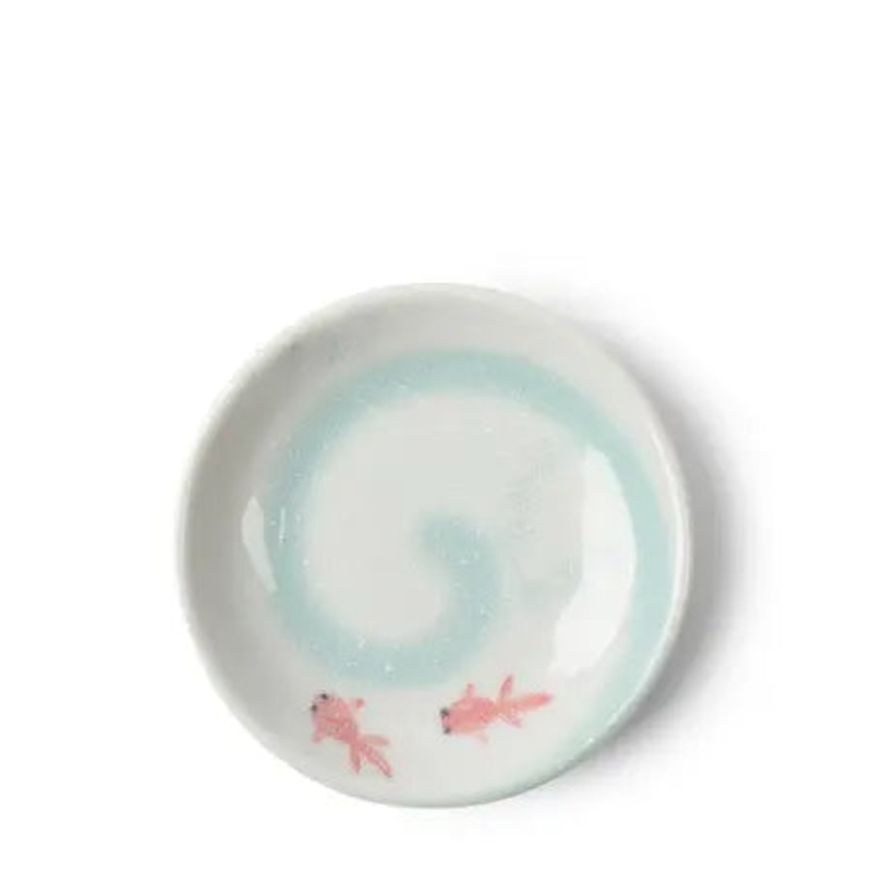 Sauce Dish 4″ Celadon Swirls Goldfish