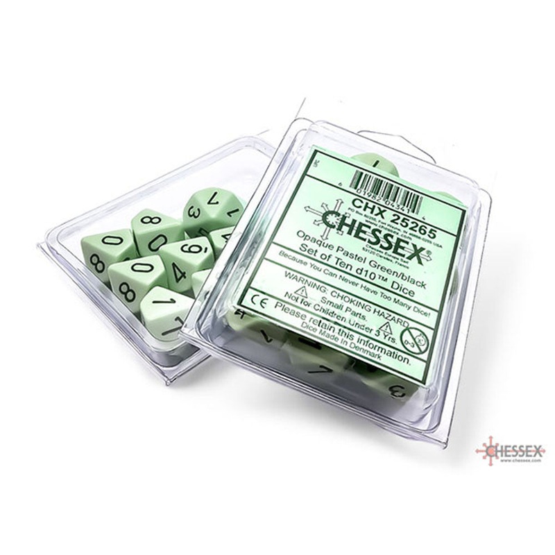 Chessex d10 Dice Set: Opaque – Pastel Green/Black (10)