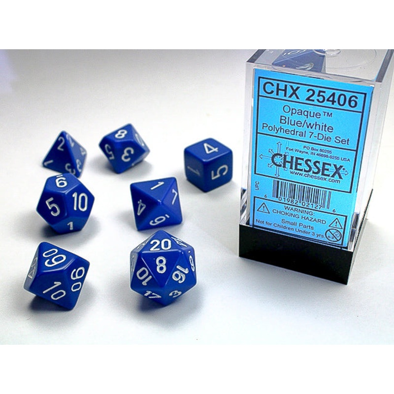 Chessex Dice Set: Opaque – Blue/White (7)