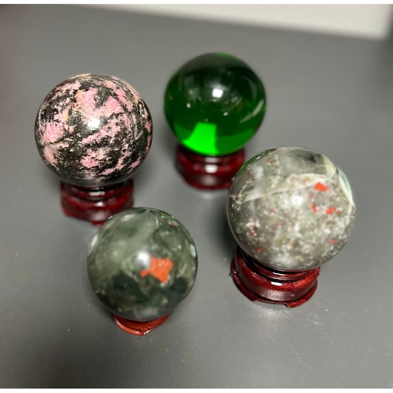 Small Marble Orb on Stand 2″ Black and Rose Marble Orb