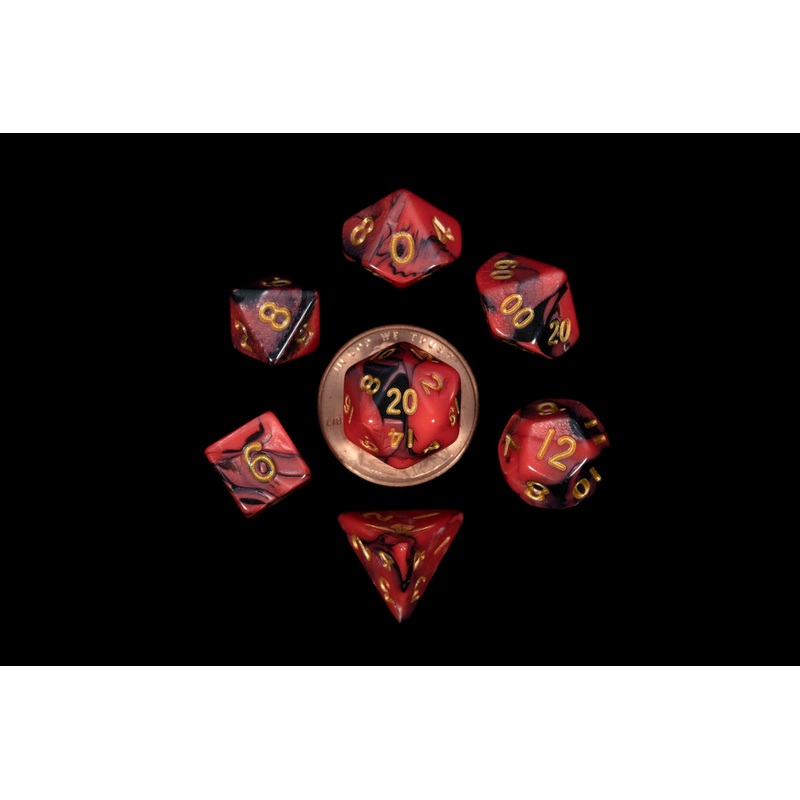 FanRoll Miniature Dice Set: Red-Black/Gold (7)