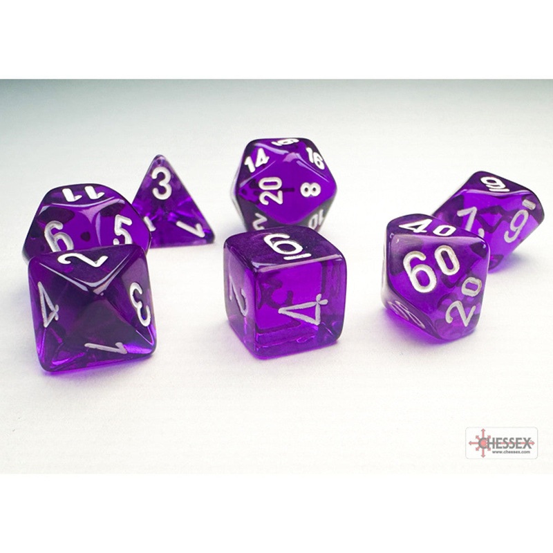 Chessex Mini Dice Set: Translucent – Purple w/ White (7)