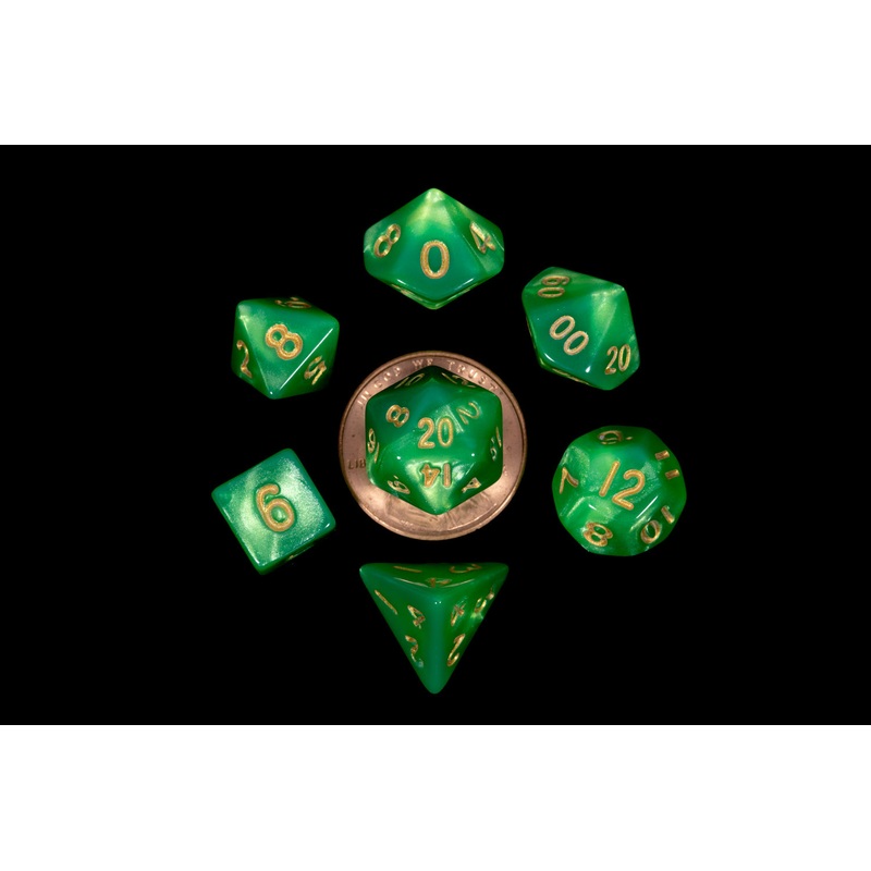 Metallic Dice Games Mini Dice Set: Green/Gold (7)