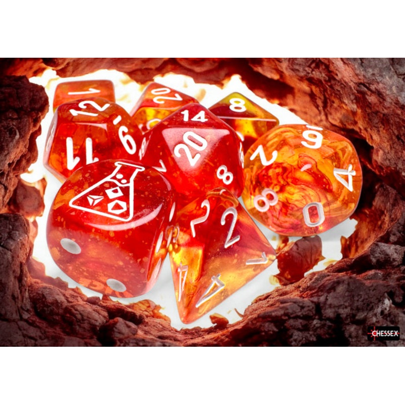 Chessex Lab Series 9 Dice Set: Nebula Luminary – Molten/white (7 + Bonus Die)